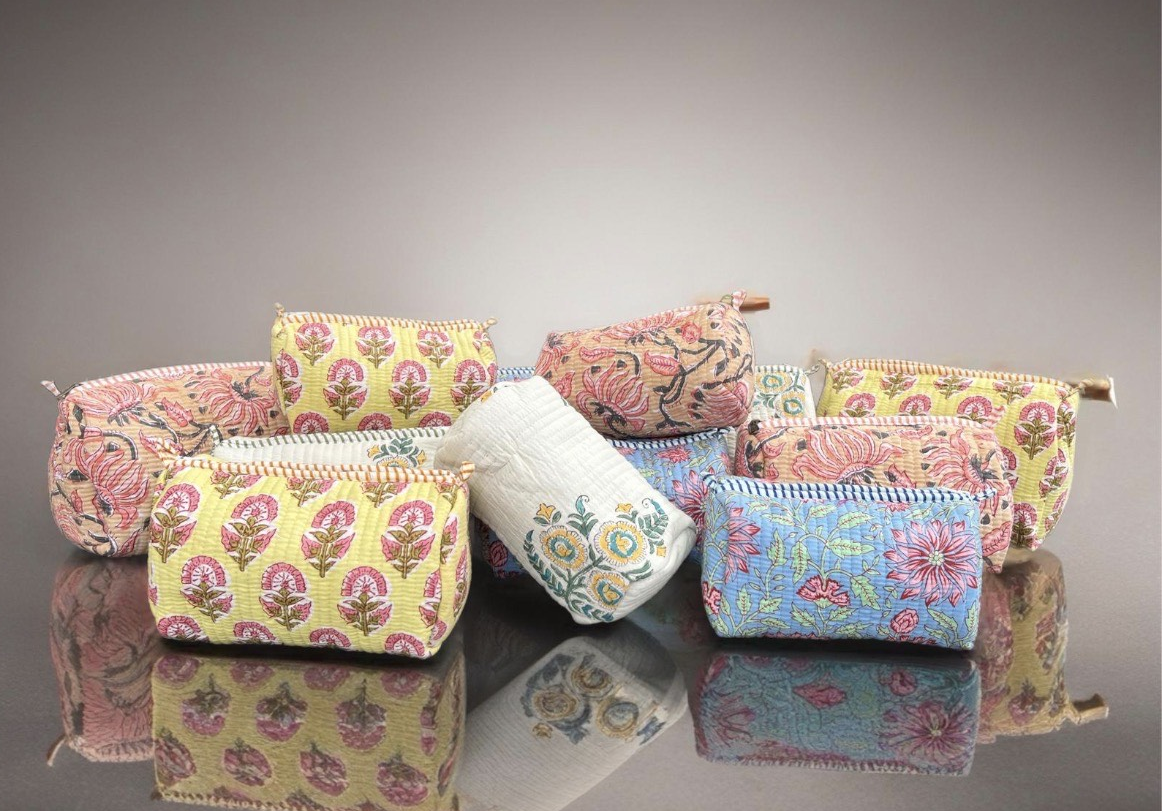 Block printed pouches in 3 sizes