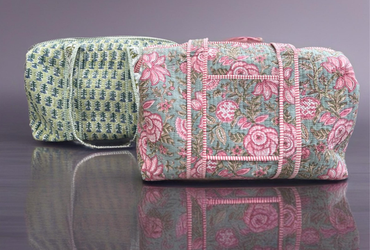 Block printed Duffel bags