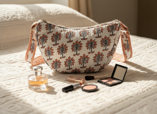 Block printed cross body bags