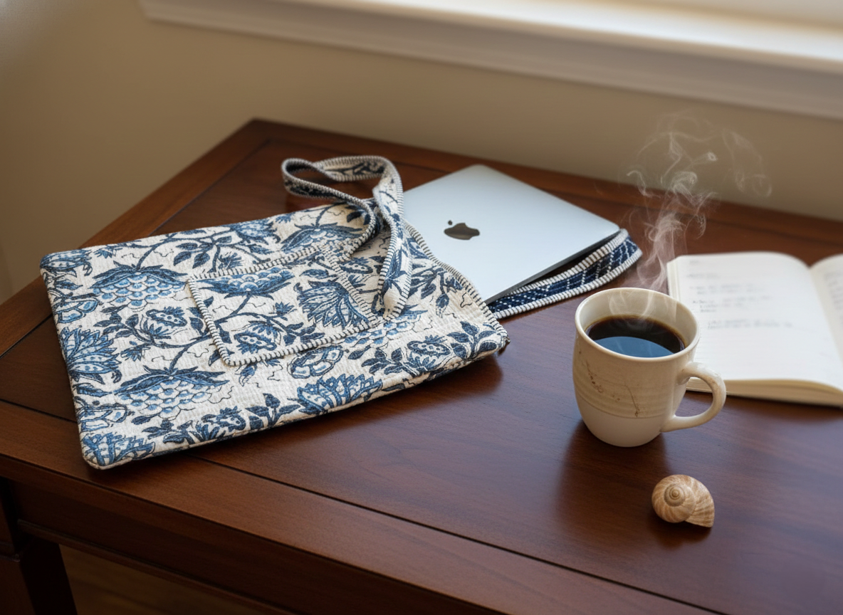 Block printed laptop bags