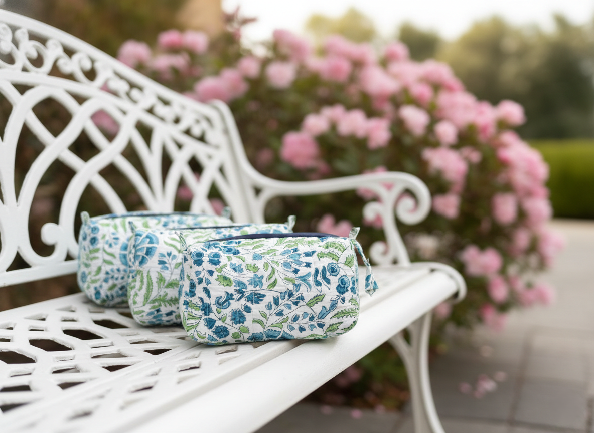 Block printed pouches in 3 sizes