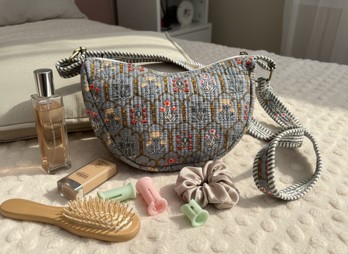 Block printed cross body bags