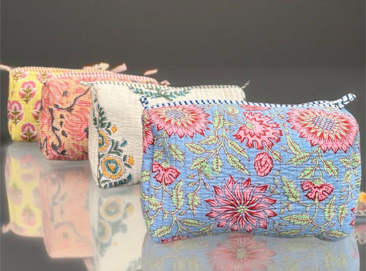 Block printed pouches in 3 sizes