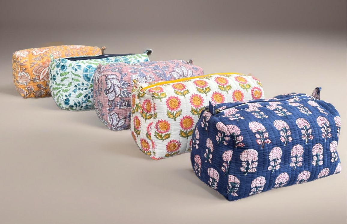 Block printed pouches in 3 sizes
