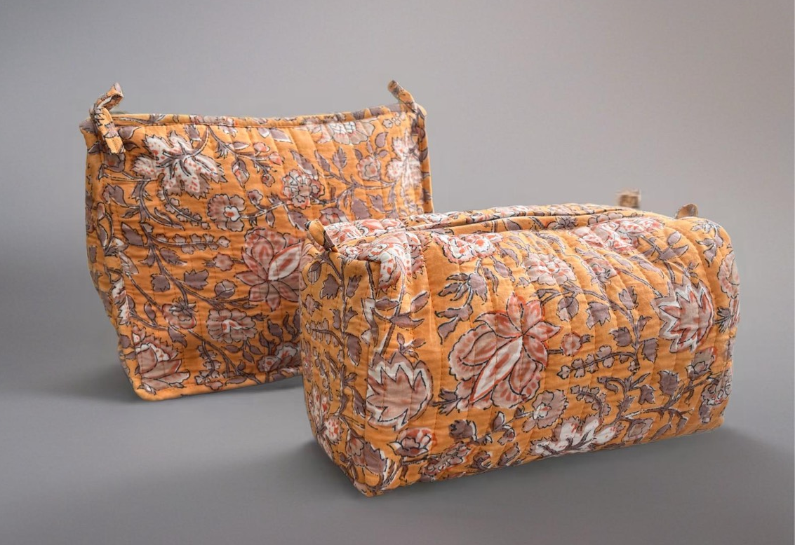 Block printed pouches in 3 sizes