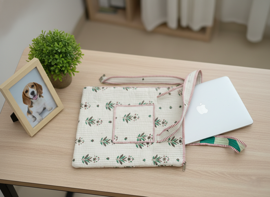 Block printed laptop bags