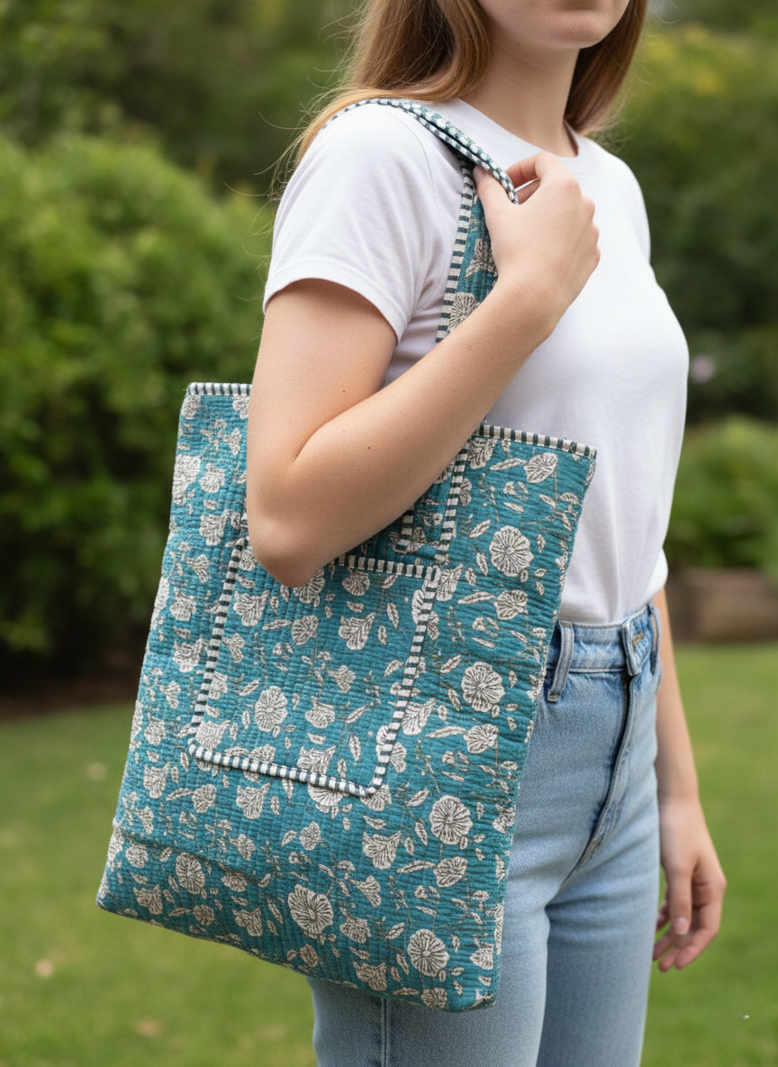 Block printed laptop bags